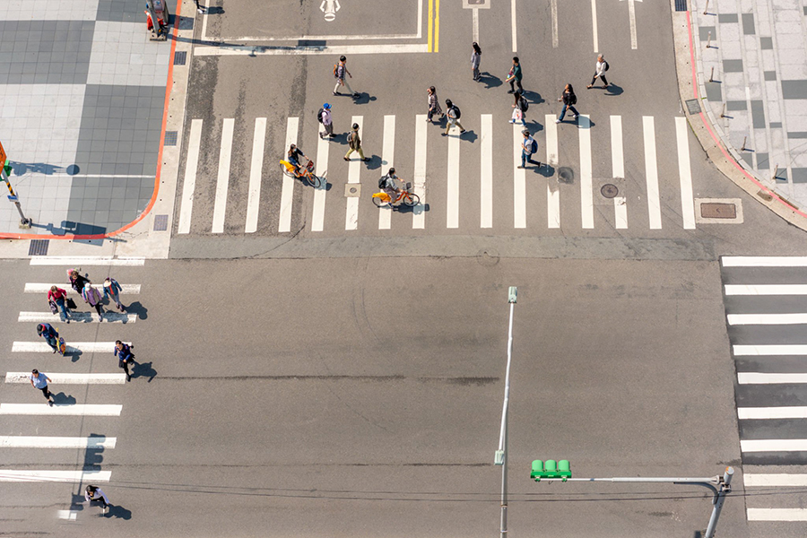 Crosswalks with pedestrians