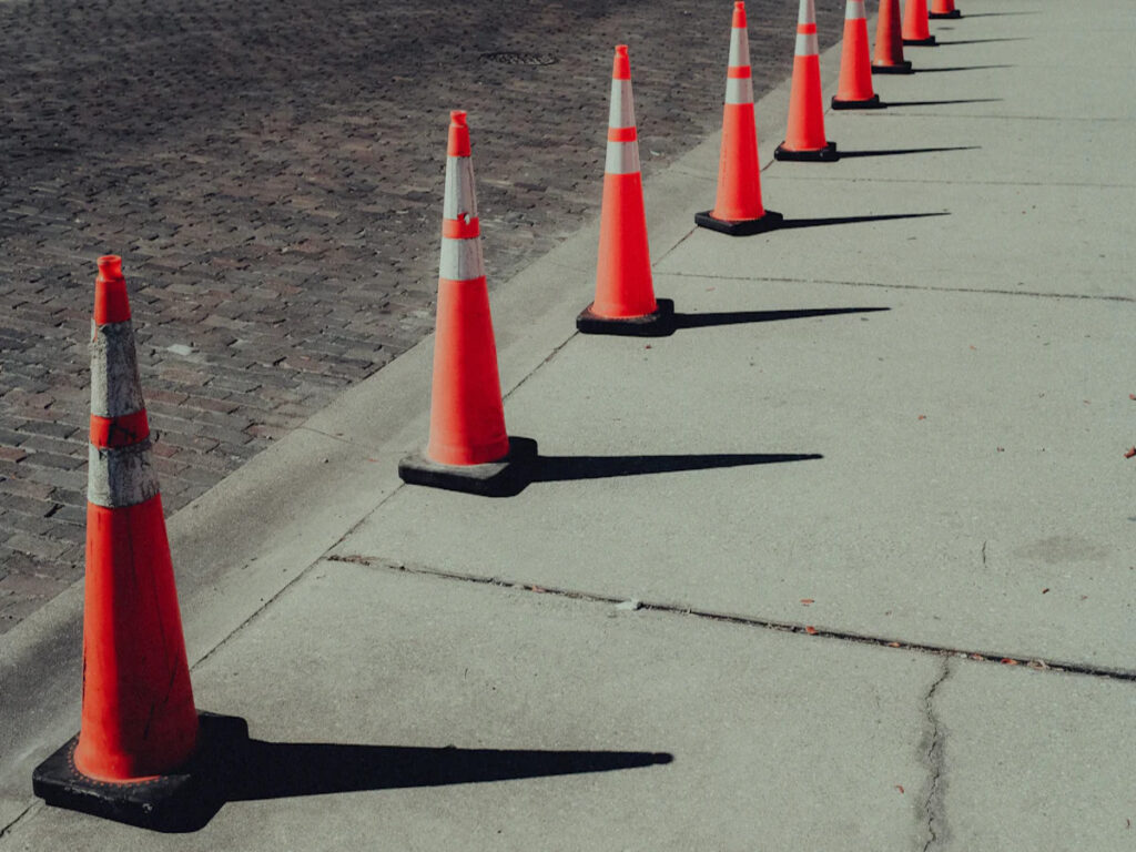 traffic cones on road