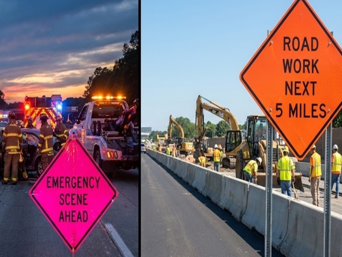 Incident Management Signs: Pink vs. Orange Traffic Control Rules - OPTSIGNS