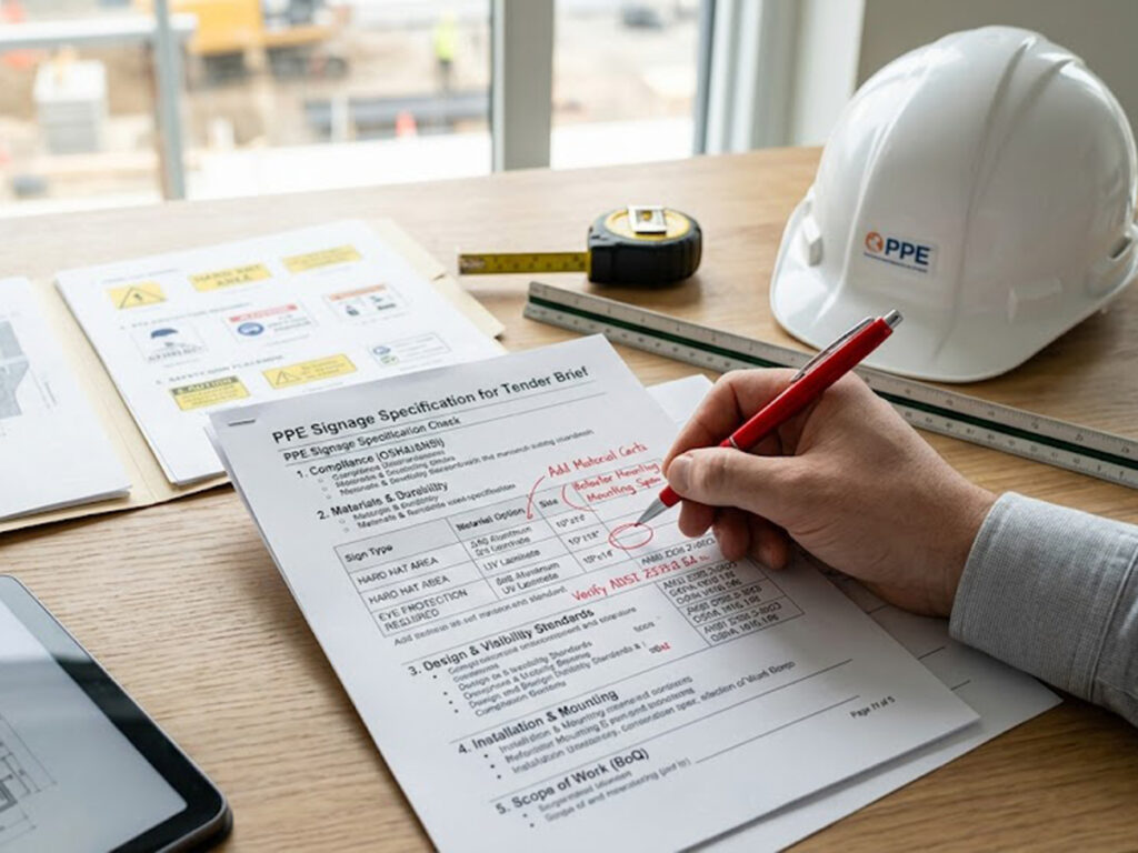 OPTSIGNS | How to Write a PPE Signage Specification for a Tender Brief: A Project Manager's Playbook