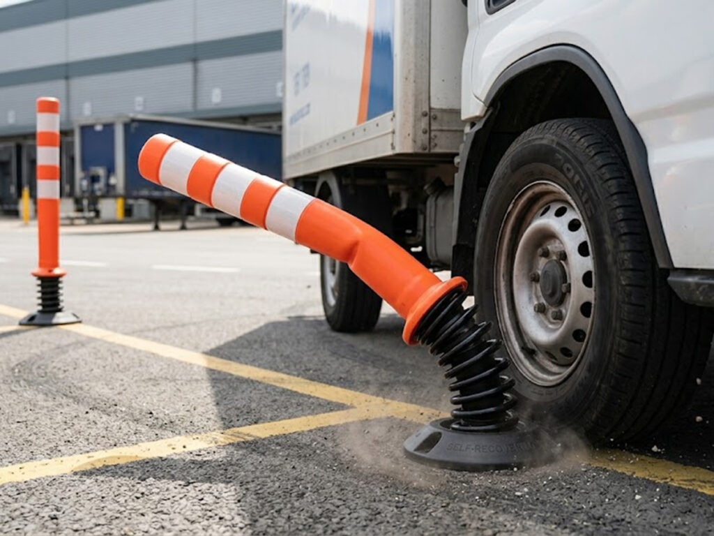 SIGNES OPTIQUES | Bornes de signalisation flexibles ou pliables: Pourquoi l'auto-récupération gagne à chaque impact OPTSIGNS | Flexible vs Collapsible Traffic Bollards: Why Self-Recovering Wins Every Impact