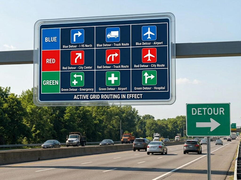 OPTSIGNS | Além da laranja: Guia para sinais de desvio codificados por cores (Rosa, Vermelho, Azul, Amarelo) para gerenciamento de tráfego de emergência OPTSIGNS | Beyond Orange: Guide to Color-Coded Detour Signs (Pink, Red, Blue, Yellow) for Emergency Traffic Management