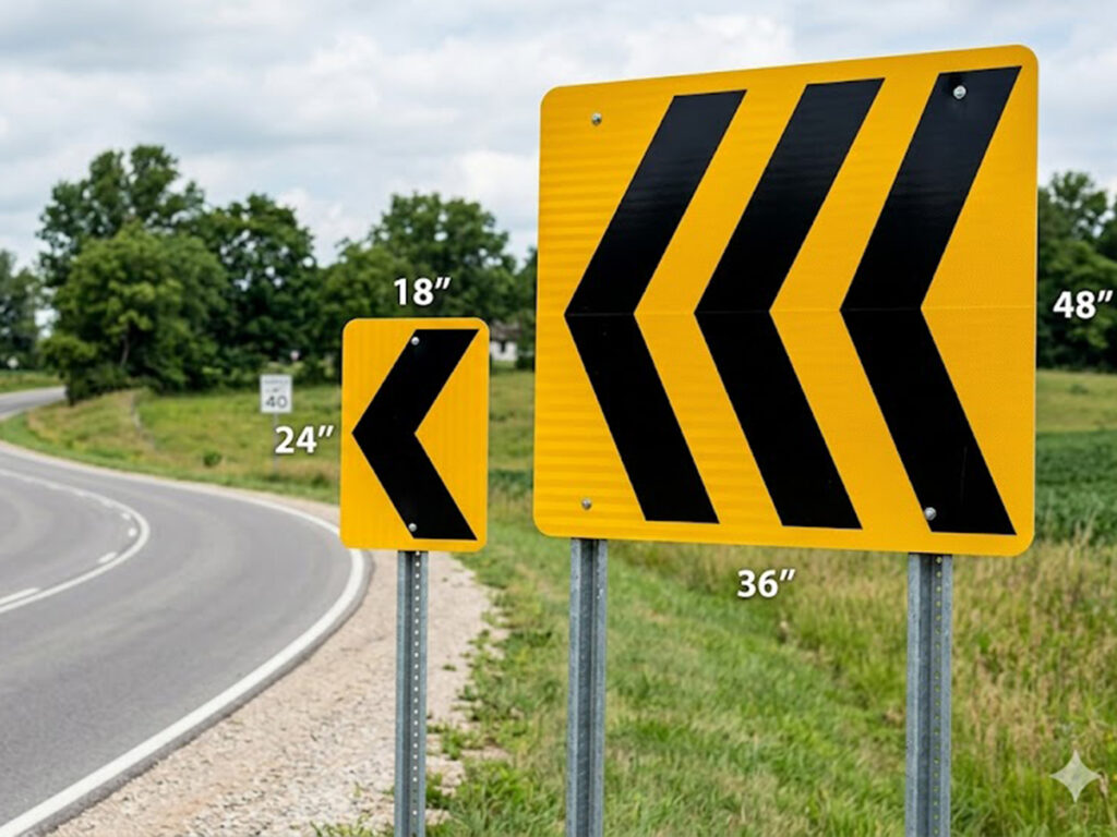 OPTSIGNS | MUTCD Chevron Sign Dimensions: From Standard Sizes to Large-Format Specifications