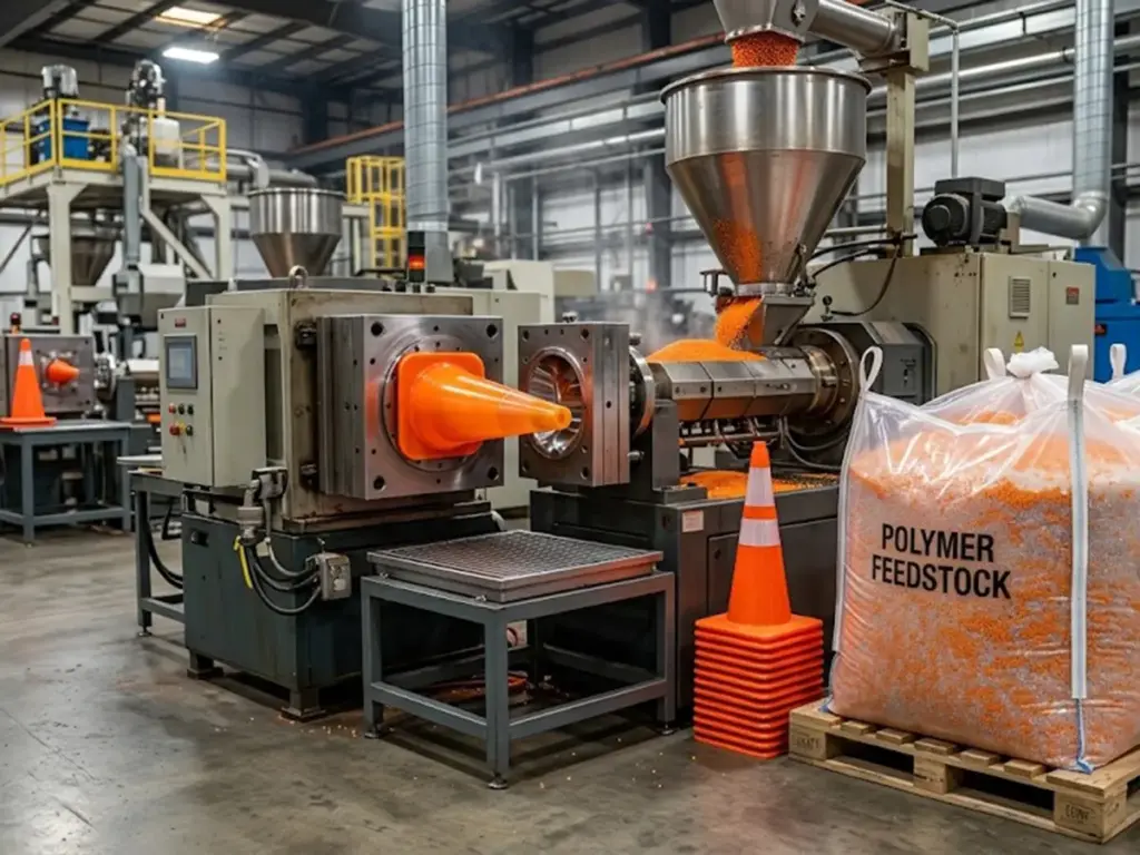 OPTSIGNS | Materiais do cone de trânsito desmistificados: Um mergulho profundo na seleção de polímeros, Substratos reflexivos, e Integridade Material OPTSIGNS | Traffic Cone Materials Demystified: A Deep Dive into Polymer Selection, Reflective Substrates, and Material Integrity