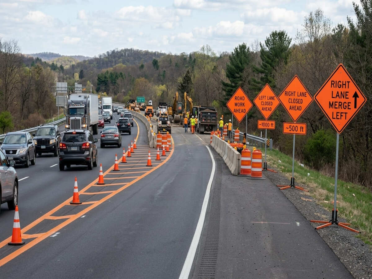 OPTSIGNS | Highway Merge Signs: Placement Rules for Temporary Lane Reductions in Work Zones